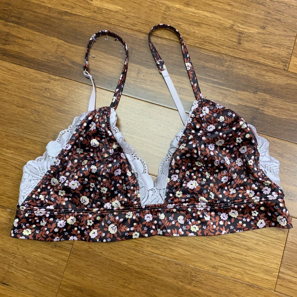 Aerie Floral Lace Trim Bralette Womens Size Medium Soft Non-Padded Wireless Bra